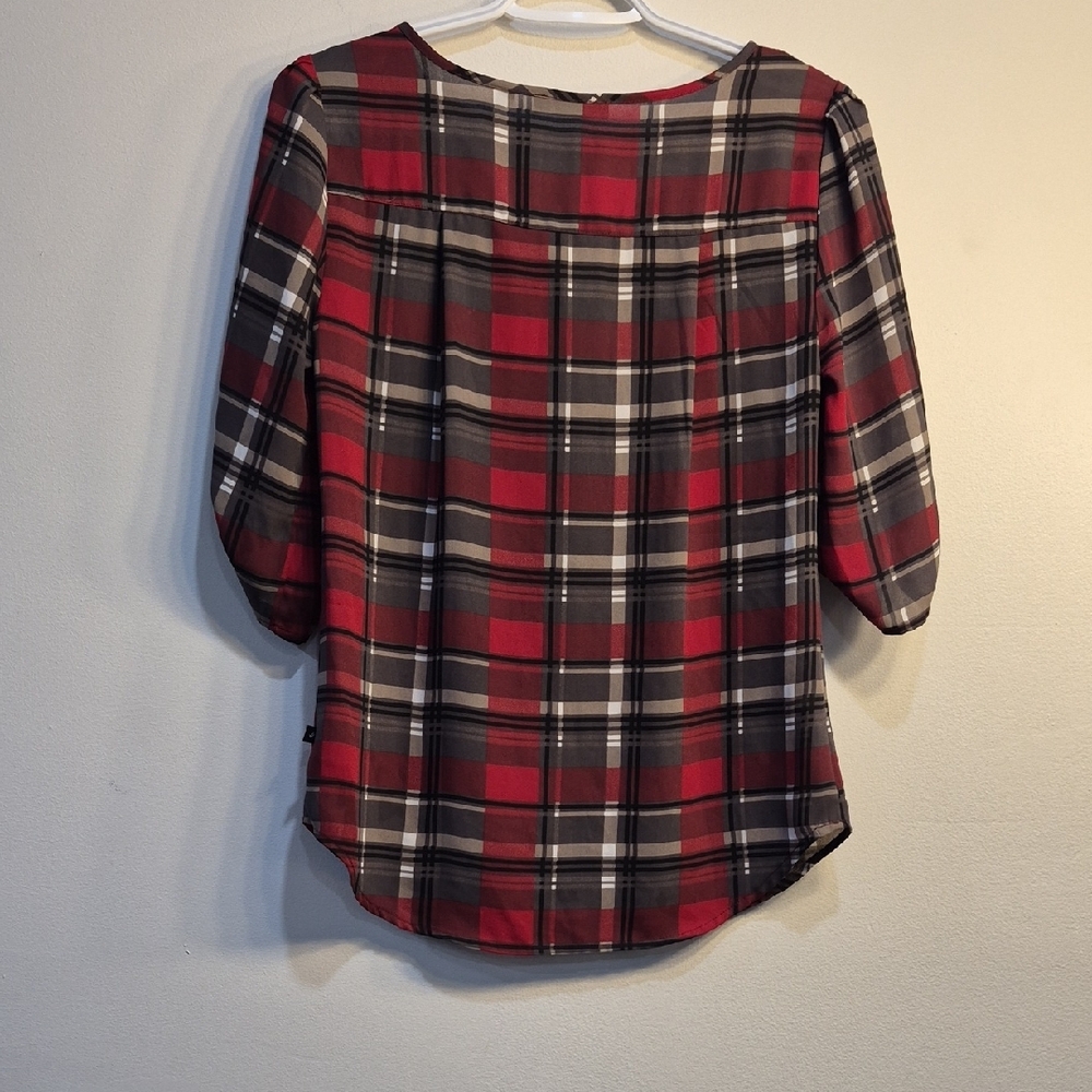 William Rast Red and Gray Plaid Button-Front Tunic - Picture 10 of 10